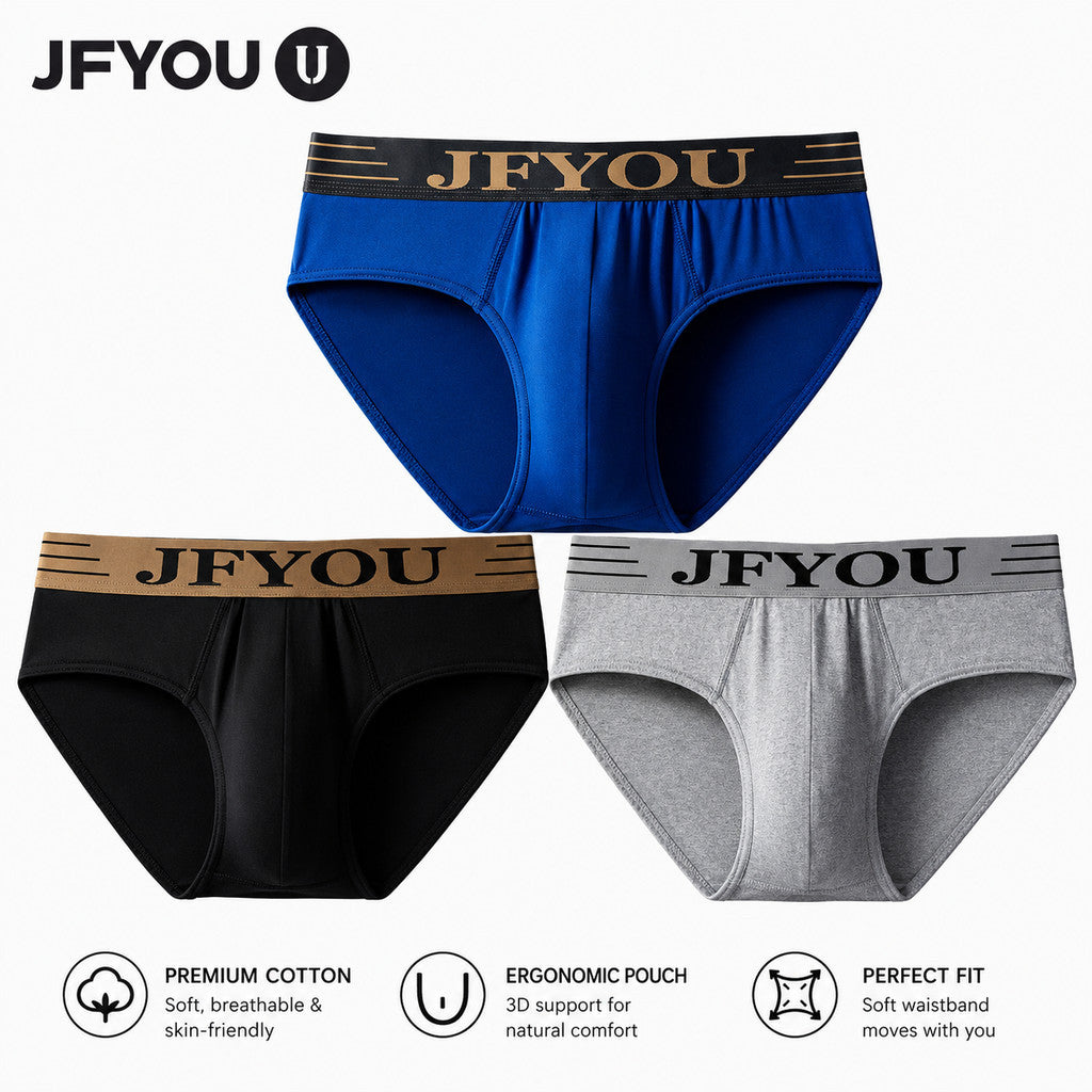 JFYOU Men's Premium Cotton Briefs 3D Support Pouch Soft Breathable Everyday Underwear