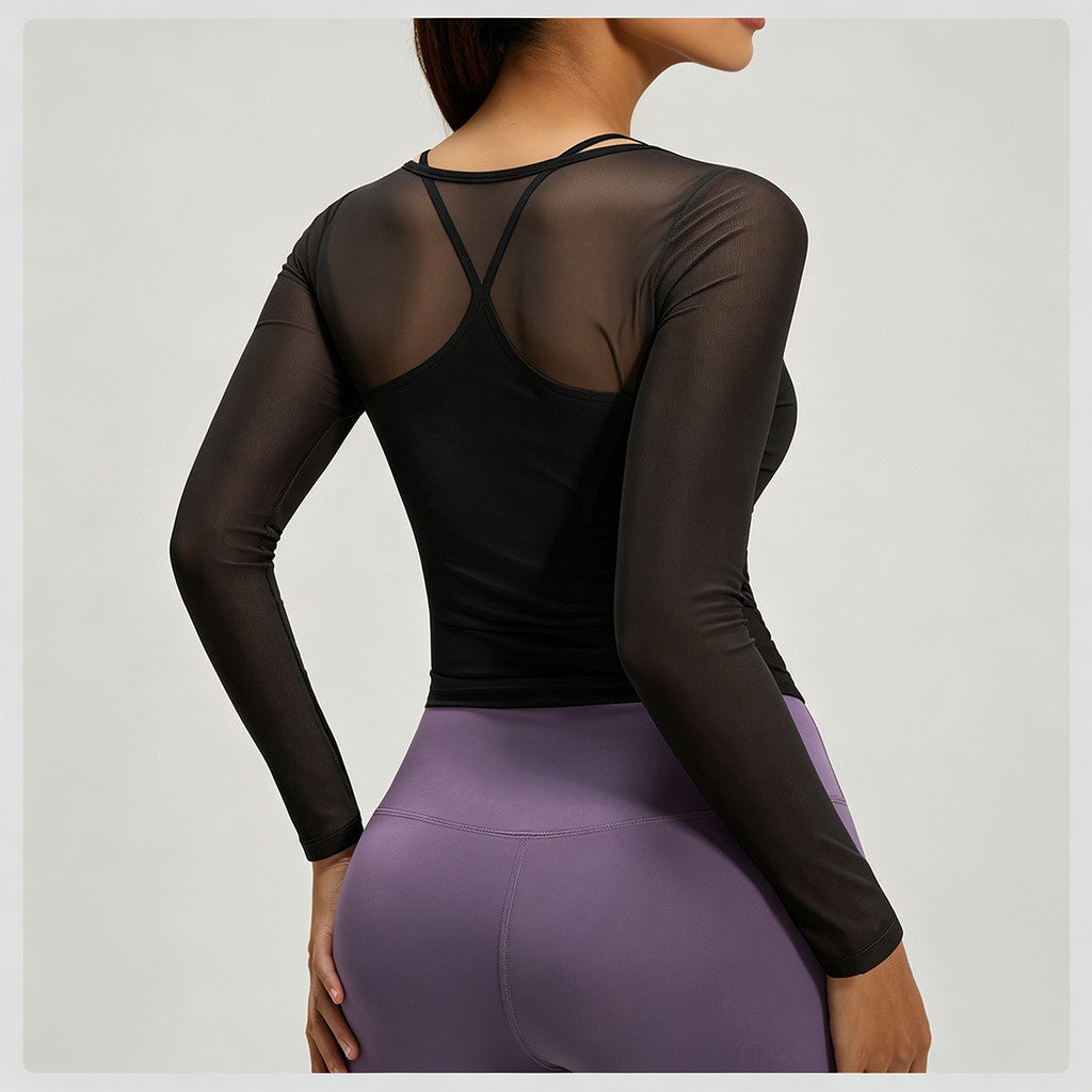 JFYOU Women's 2-in-1 Yoga Wrap Top Built-in Tank Long Sleeve Workout Gym Sports Shirt Activewear