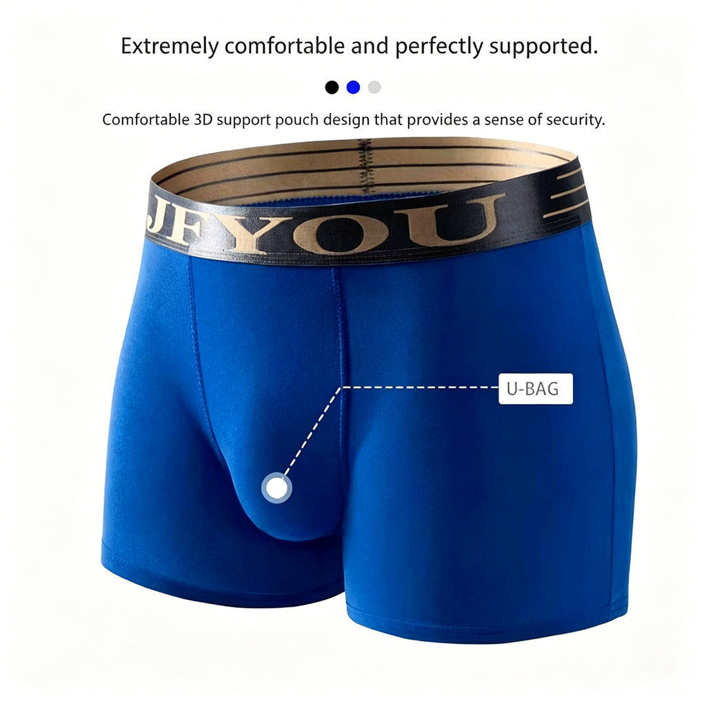 JFYOU Men's Premium Cotton Boxer Briefs | Soft Breathable Underwear | 3D Comfort Pouch