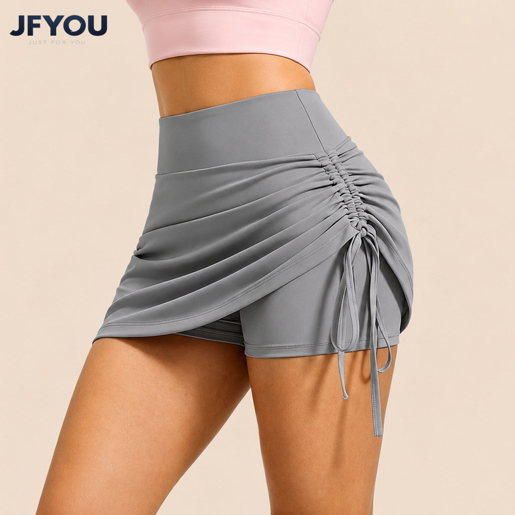 JFYOU Women Double Layer 2 in 1 Sports Skort High Waist Tummy Lift Control Shorts for Volleyball Gym Training