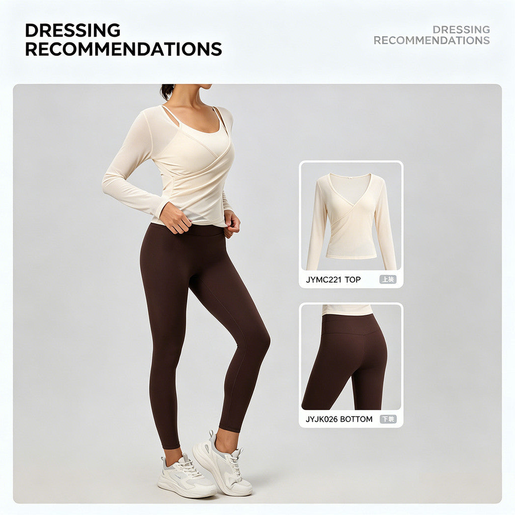 JFYOU Women's 2-in-1 Yoga Wrap Top Built-in Tank Long Sleeve Workout Gym Sports Shirt Activewear