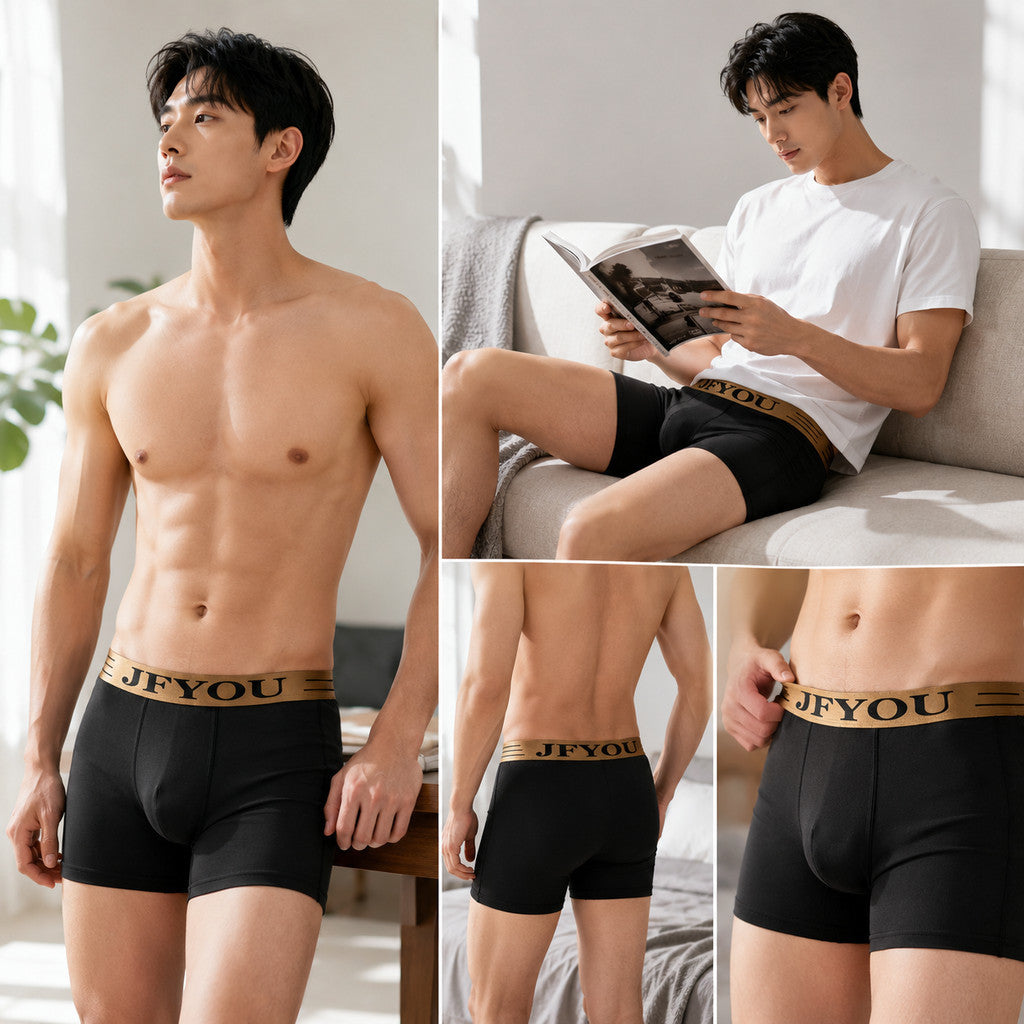 JFYOU Men's Cotton Boxer Briefs 3D Support Pouch Breathable Soft Stretch Underwear