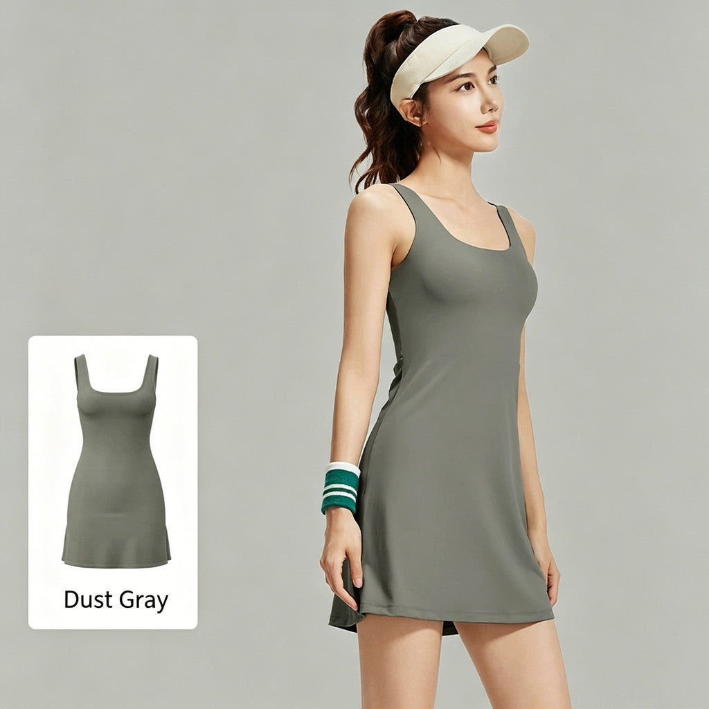 JFYOU Women's Active Dress with Built-in Shorts | Sleeveless Workout Tennis Dress Athleisure