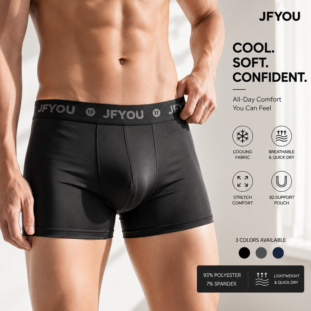JFYOU Men's Cooling Boxer Briefs Ice Silk Underwear Quick Dry Stretch Breathable Soft Trunks