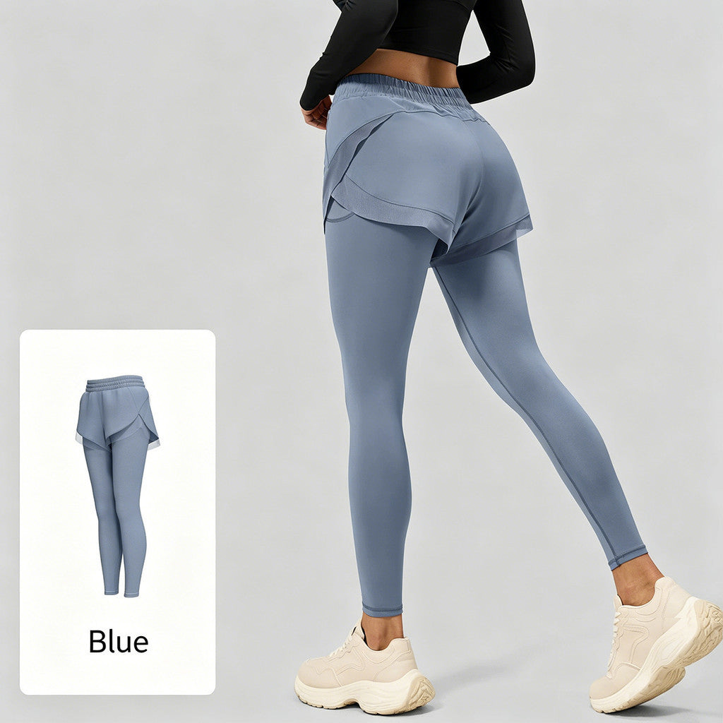 JFYOU High Waist Stretchy Yoga Leggings Fake Two Piece Design With Side Pocket Women Running & Workout Sports Pants