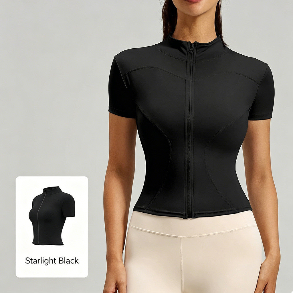 JFYOU Fitted Short Sleeve Zip Up Athleisure Jacket Women Daily Everyday Top for Yoga Workout Training