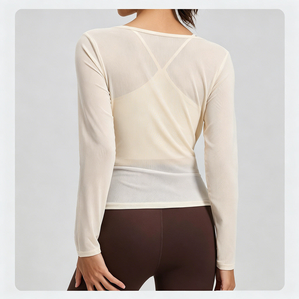 JFYOU Women's 2-in-1 Yoga Wrap Top Built-in Tank Long Sleeve Workout Gym Sports Shirt Activewear